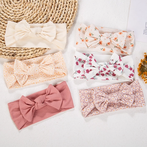 Soft Ribbed Baby Bow Headbands Elastic Infant Newborn Hair Bands Floral Solid Color Headwraps For Toddler Girls Hair Accessories