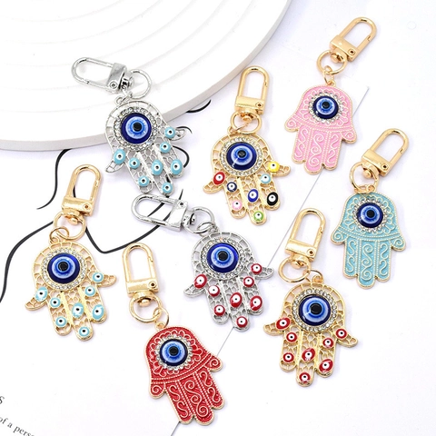 Vintage Hand Der Fatima Böser Blick Schlüsselanhänger Für Damen Herren Legierung Emaille Strass Schutz Amulett Tasche Anhänger Schmuck