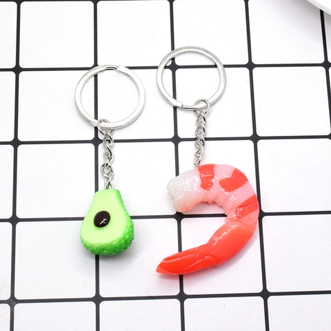 Portachiavi Creativo con Avocado e Gamberetti Simulati Ciondolo Borsa in Resina Realistico Regalo Divertente e Stravagante per Borsa