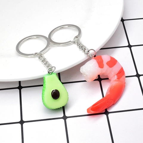 Portachiavi Creativo con Avocado e Gamberetti Simulati Ciondolo Borsa in Resina Realistico Regalo Divertente e Stravagante per Borsa