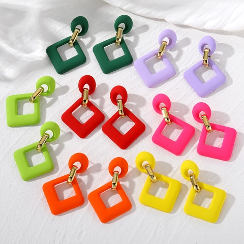 Boucles d'Oreilles Géométriques Macaron Résine Alliage Finition Mate Carré Creux Boucles d'Oreilles Pour Femmes Bijoux Minimalistes