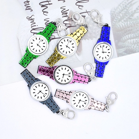 Portachiavi Creativo a Forma di Orologio in Acrilico a Specchio Ciondolo per Borsa con Chiusura a Moschettone a Cuore per Donna