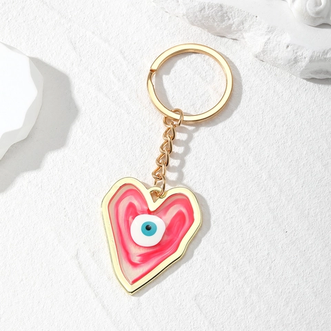 Herzförmiger Schlüsselanhänger Böses Auge Harz Marmor Textur Tropfkleber Goldrand Schlüsselring Glücksbringer Anhänger Schmuck Unisex