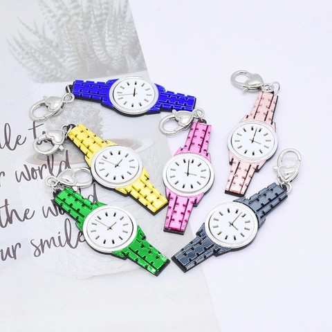 Portachiavi Creativo a Forma di Orologio in Acrilico a Specchio Ciondolo per Borsa con Chiusura a Moschettone a Cuore per Donna