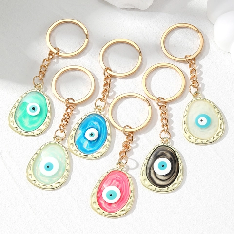 Boho Boze Oog Sleutelhanger Marmeren Textuur Hars Hanger Verguld Legering Frame Beschermende Charm Vrouwen Mannen Decoratie Cadeau