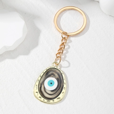 Boho Boze Oog Sleutelhanger Marmeren Textuur Hars Hanger Verguld Legering Frame Beschermende Charm Vrouwen Mannen Decoratie Cadeau
