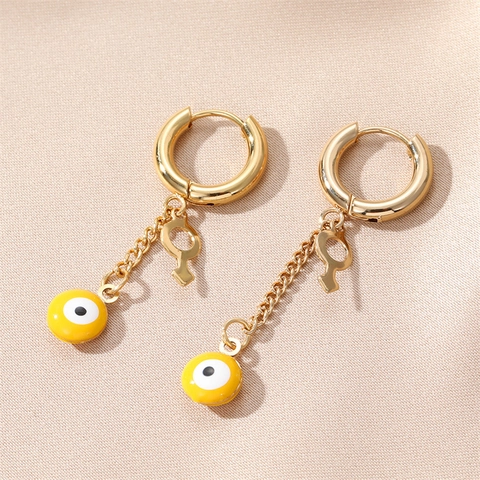 Stainless Steel Evil Eye Dangle Hoop Earrings For Women Gold Plated Enamel Cross Snake Star Charm Drop Earrings Bohemian Fashion Jewelry