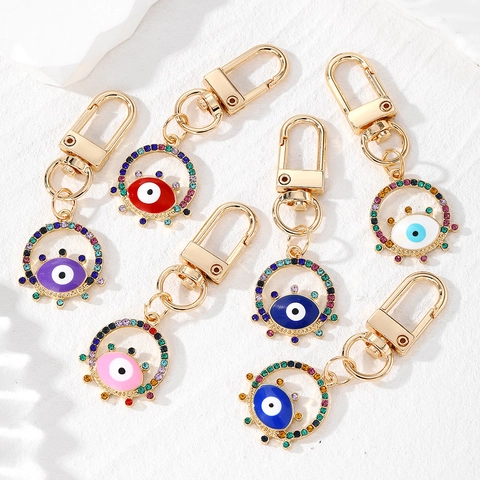 Vintage Hohl Böser Blick Schlüsselanhänger Bunte Strass Emaille Tropföl Anhänger Hängende Dekoration Legierung Türkischer Stil Schmuck
