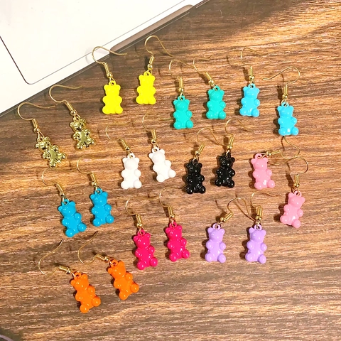 Cute Cartoon Candy Color Gummy Bear Alloy Earrings For Women Sweet Animal Drip Oil Dangle Earrings Girl Jewelry Gift
