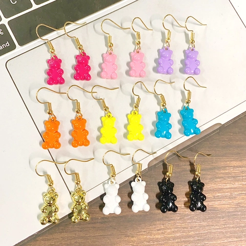 Cute Cartoon Candy Color Gummy Bear Alloy Earrings For Women Sweet Animal Drip Oil Dangle Earrings Girl Jewelry Gift