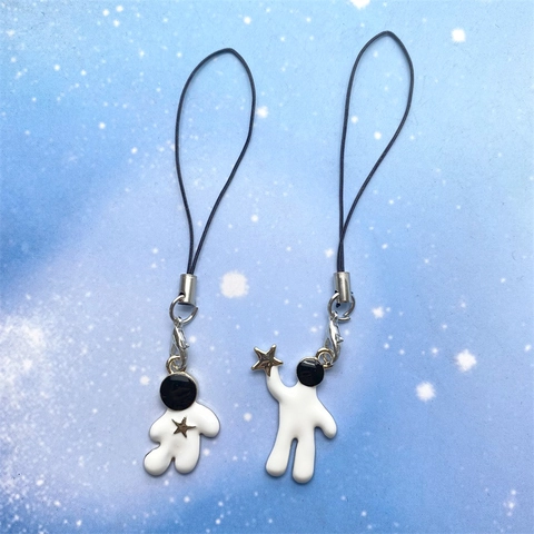 Astronauta Del Fumetto Stella Luna Smalto In Lega Cinghietta Del Telefono Cellulare Carino Space Man Borsa Pendente Corto Portachiavi Per Auricolari Scatola