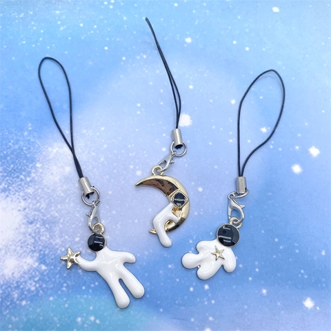 Astronauta Del Fumetto Stella Luna Smalto In Lega Cinghietta Del Telefono Cellulare Carino Space Man Borsa Pendente Corto Portachiavi Per Auricolari Scatola