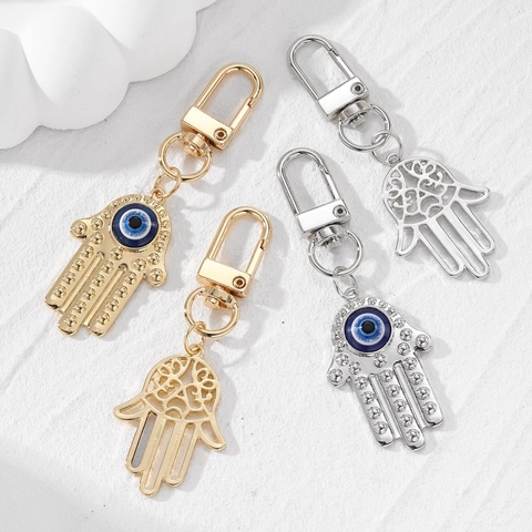 Vintage Turkish Blue Evil Eye Hamsa Hand Keychain Alloy Resin Fatima Hand Pendant Keyring For Women Men Bag Charm Jewelry