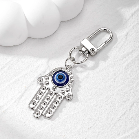 Vintage Turkish Blue Evil Eye Hamsa Hand Keychain Alloy Resin Fatima Hand Pendant Keyring For Women Men Bag Charm Jewelry