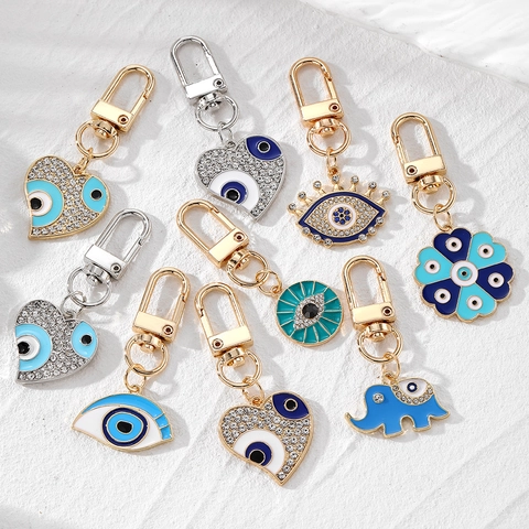 Ethno Böser Blick Herz Elefant Blume Schlüsselanhänger Legierung Strass Emaille Tropfen Anhänger Kreative Tasche Charme Schmuck Geschenk