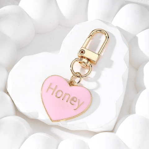 Portachiavi in Lega Smaltata Cuore Tondo Con Lettera Honey Ciondolo per Borsa in Metallo Dorato Per Donna Coppie Gioielli Regalo