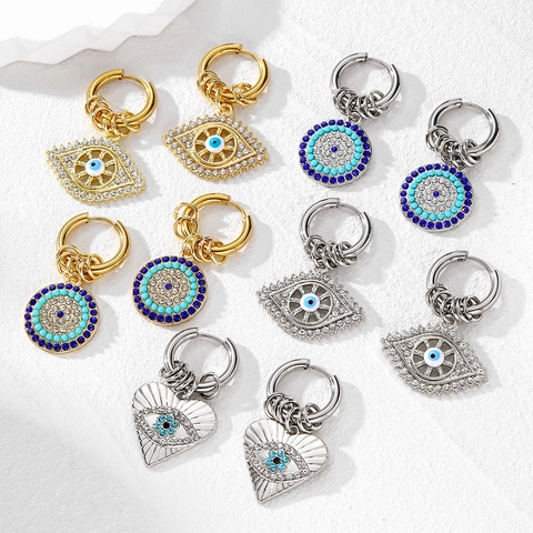 Hip Hop Edelstahl Creolen Mit Legierung Strass Böser Blick Herz Anhänger Retro Punk Schmuck Für Damen Und Herren