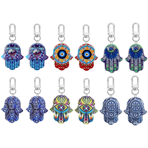 Hamsa Hand Böser Blick Schlüsselanhänger Acryl Tribal Ethnisch Mandala Muster Schlüsselring Anhänger Für Taschen Damen Herren