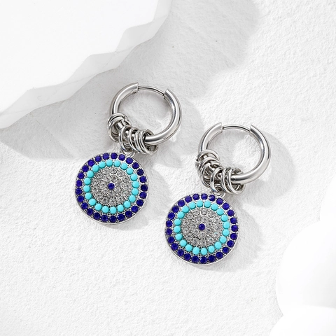 Hip Hop Edelstahl Creolen Mit Legierung Strass Böser Blick Herz Anhänger Retro Punk Schmuck Für Damen Und Herren