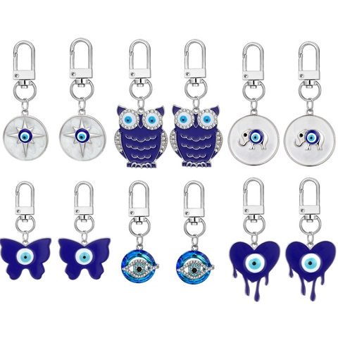 Set di Portachiavi Malocchio in Lega Strass Gufo Farfalla Elefante Cuore Pendenti Nazar Amuleto Protezione Portachiavi Gioielli Regalo