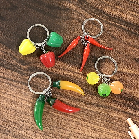 Portachiavi Realistico a Forma di Cibo in Resina Frutta Verdura Peperoncino Arancia Ciondolo per Borsa Gioielli Uomo Donna