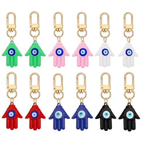 Hamsa Hand Böses Auge Schlüsselanhänger Legierung Strass Fatima Hand Anhänger Ethno-Stil Vergoldet Schlüsselring Taschenzubehör