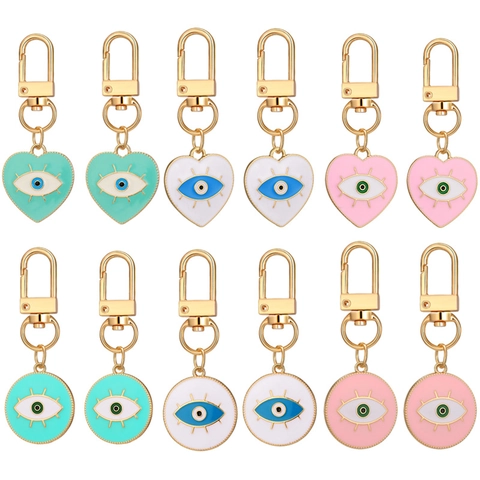 Böser Blick Herz Runder Schlüsselanhänger Legierung Gold Emaille Wimpern Anhänger Damen Tasche Schmuck Zubehör Geschenk