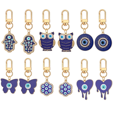 Böses Auge Schlüsselanhänger Gold Legierung Emaille Hamsa Hand Eule Schmetterling Herz Anhänger Schlüsselring Modeschmuck Damen