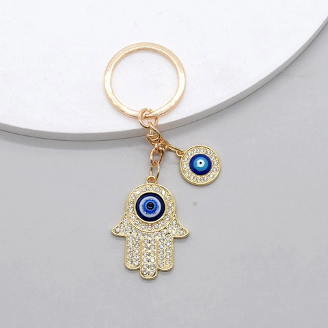 Ethnischer Hand der Fatima Böser Blick Schlüsselanhänger Legierung Strass Metall Schlüsselring Schutz Amulett Tasche Anhänger