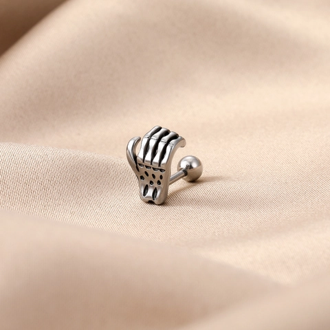 Pendientes de Botón de Mano de Esqueleto de Acero Inoxidable Punk Piercing de Hueso de Esqueleto Gótico para Hombres Mujeres