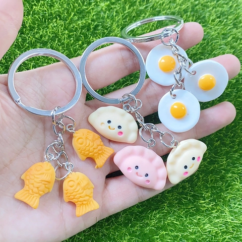 Kreativer Mini Essen Simulation Schlüsselanhänger Harz Knödel Spiegelei Kaffeebohne Fischkuchen Tasche Anhänger Dekoration Geschenk