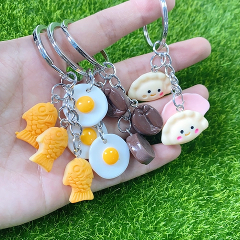 Kreativer Mini Essen Simulation Schlüsselanhänger Harz Knödel Spiegelei Kaffeebohne Fischkuchen Tasche Anhänger Dekoration Geschenk