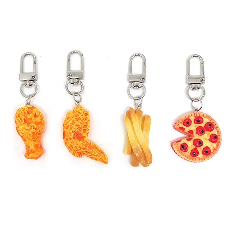 Creatieve Simulatie Voedsel Sleutelhanger Hars Gebakken Kip Been Vleugel Patat Pizza Garnalenstaart Snack Tas Hanger