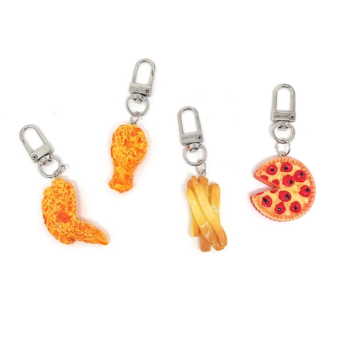 Creatieve Simulatie Voedsel Sleutelhanger Hars Gebakken Kip Been Vleugel Patat Pizza Garnalenstaart Snack Tas Hanger