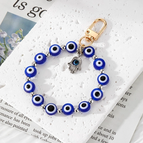 Handmade Evil Eye Beaded Keychain With Hamsa Hand Fruit Charm Resin Plastic Alloy Bag Hanging Ornament Boho Gift For Women