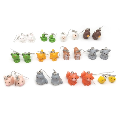 Creative Cute Mini Animal Drop Earrings Resin Cartoon Frog Pig Duck Cat Koala Dangle Earrings For Women Girls Fashion Jewelry