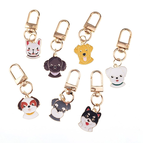 Portachiavi in Lega Smaltata a Forma di Testa di Cane Cartone Animato Bulldog Francese Teddy Golden Retriever Ciondolo Borsa
