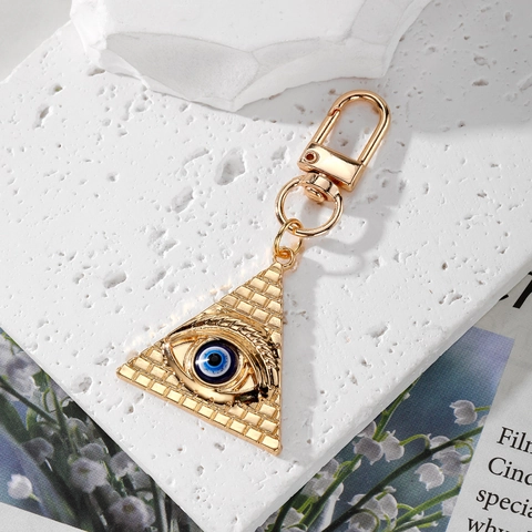 Vintage Legering Alziend Oog Driehoek Sleutelhanger Blauw Boze Oog Piramide Hanger Sleutelring Voor Mannen Vrouwen Cadeau