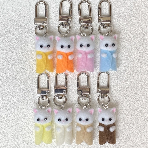 Süße Beflockte Katze Schlüsselanhänger Bunte Gekleidete Kätzchen Anhänger Taschenanhänger Weiche Tiere Schlüsselanhänger Zubehör Für Rucksack Geschenk