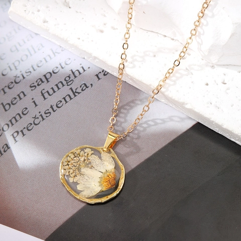 Pastoraal Madeliefje Gedroogde Bloem Hars Ketting Oorbellen Set Voor Vrouwen Handgemaakte Natuurlijke Bloem Legering Sieraden Cadeau