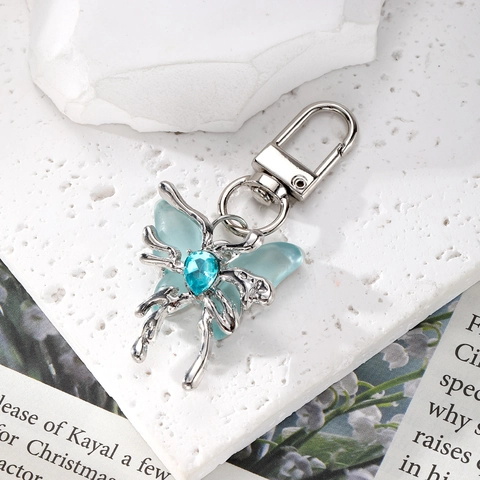 Exquisite Alloy Butterfly Keychain With Rhinestone Resin Wings Sweet Y2K Bag Charm For Women Girls Fashion Jewelry Gift
