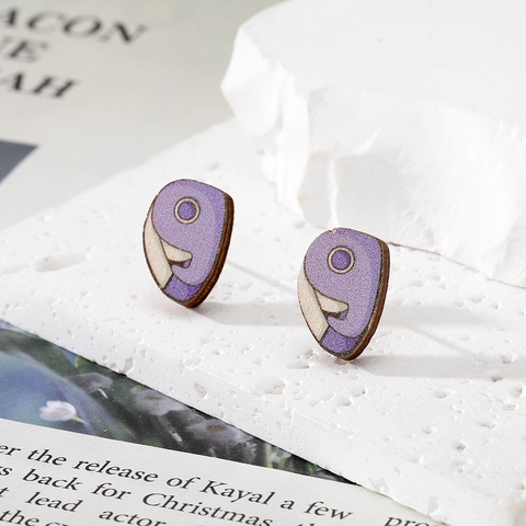 Boucles d'Oreilles Clous en Bois Dessin Animé pour Femmes Enfants Papeterie Personnalisée Crayon Horloge Tableau Motif Bijoux