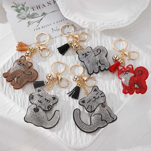 Strass Dier Sleutelhanger Schattige Vos Kat Hond Hanger Mode Kunstleer Kwastje Bel Tas Charm Cadeau Vrouwen Sieraden