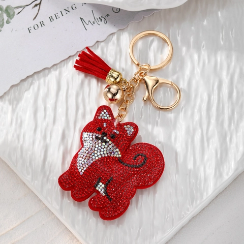 Strass Dier Sleutelhanger Schattige Vos Kat Hond Hanger Mode Kunstleer Kwastje Bel Tas Charm Cadeau Vrouwen Sieraden