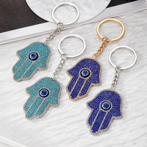 Etnische Hand van Fatima Sleutelhanger Met Volledige Strass en Boze Oog Legering Goud Zilver Verguld Tas Charm Accessoire Cadeau