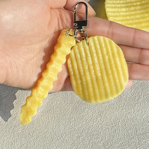 Kreative Simulation Essen Pommes Kartoffelchips Schlüsselanhänger Silikon Realistische Snack Tasche Charme Anhänger Lustiges Geschenk Schmuck