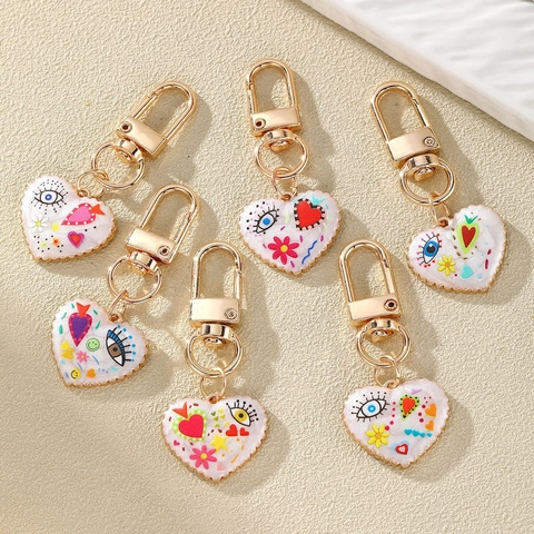 Portachiavi Boho Etnico a Cuore Colorato Smalto Malocchio Donna Lega Ciondolo Borsa Gioielli Regalo
