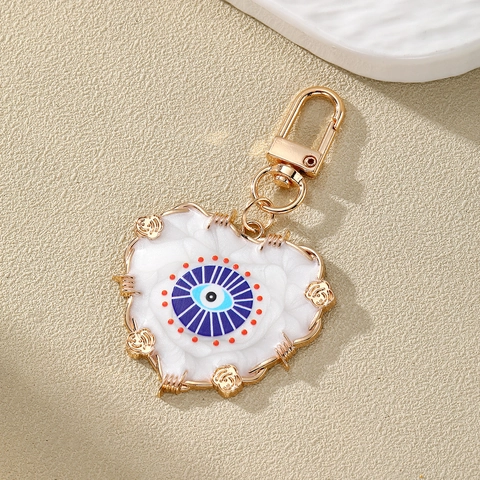 Portachiavi a Cuore in Lega Etnica Malocchio Vintage Placcato Oro Rosa Fiore Smalto Ciondolo Boho Accessorio Borsa Donna