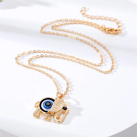 Collier Pendentif Éléphant Mauvais Œil en Alliage Vintage Style Ethnique Bohème Strass Animal Chaîne de Pull pour Femme Bijoux