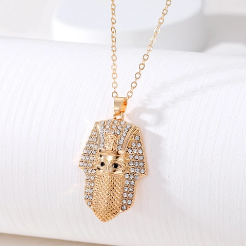 Vintage Gold Plated Alloy Evil Eye Pendant Necklace For Women Rhinestone Hamsa Hand Pharaoh Pyramid Mystical Jewelry Gift